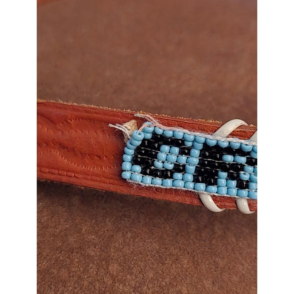 Cripple Creek‎ Co Decorative Beaded Leather Dog Collar Size 20 Western Cowhide
